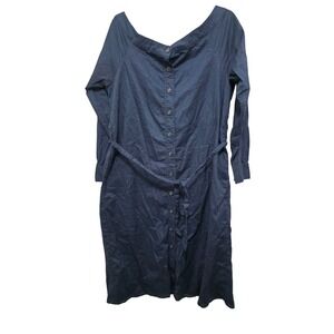Banana Republic Navy Blue Button-Down Off Shoulder Midi Shirt Tunic Dress Long S